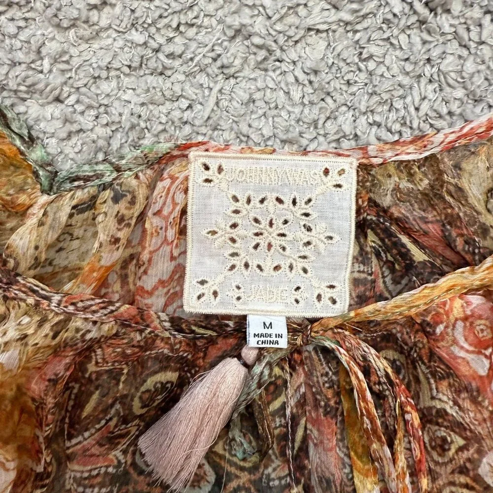 Johnny Was Kanarra Tiered Silk Blouse Flare Sleeves Boho Peasant Size Medium - Picture 2 of 10